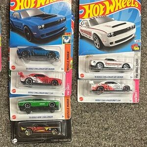 Hot Wheels Lot of 6 Dodge Challenger Toy Car Set - Multicolor